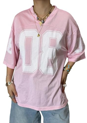 Women's Graphic Football Jersey Shirts Tops Y2k Number Oversized Tees Half Sleeve Sport V Neck Tshirt Streetwear