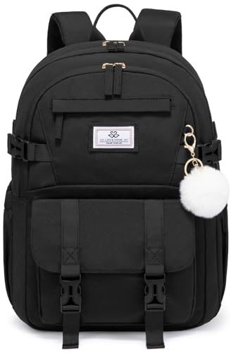 LOVEVOOK Schulrucksack Teenager Mädchen 10-18 Jahre mit Großem Flaschenfach | Rucksack Damen Multi-Tasche Schulranzen Schultasche, Wasserdicht School Bag 15,6 Zoll Laptop für Schule Uni, Khaki Beige