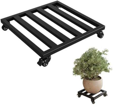 Robuster quadratischer Pflanzenroller aus Metall mit feststellbaren Rollen, 50 cm, Blumentopfständer auf Rädern für einfaches Manövrieren – Pflanzen-Caddy