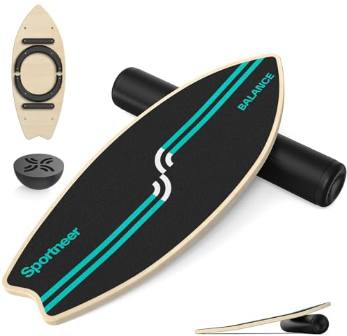 Sportneer Surfin Balance Board Erwachsene 8-in-1 – Gleichgewichtstrainer mit Rolle, Gummiball & Halbkugel – Balanceboard Holz für Core Training, Surfen, Ski & Reha – Sicher, rutschfest, 200 KG