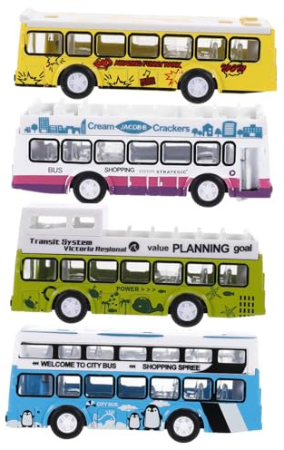 BESPORTBLE Autobus in Lega 1:60 Giocattolo Di Simulazione Per Bambini, Set Da 4 Autobus a Traino Pull-back Per Ragazzi, Regalo Di Compleanno Educativo e Divertente
