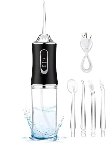 Water Flosser for Teeth Cordless, Portable Oral Irrigator with 3 Modes 4 Jet Tips, IPX7 Waterproof, Rechargeable Water Flosser, Cordless Dental Electric Flossers for Tavel and Home Use