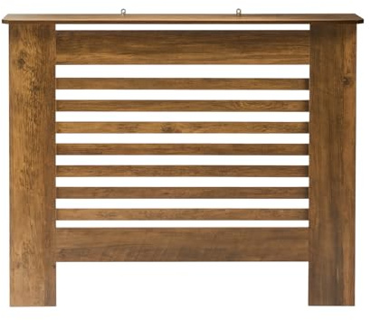OHS Radiator Cover Medium, Stylish Slatted Design MDF Wood Frame Top Shelf Radiator Cover for Living Room Bedroom Hallway Decorative Heater Cover, Dark Wood - 102 x 82 x 19cm