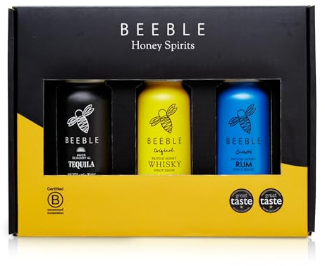 Beeble Honey Alumini Spirit Gift Set 3x 5cl - Honey infused 3-Year Aged Whisky, Rum with Trinidadian Angostura & Agave Tequila with Cotswold Spirit Drink Tasting Set