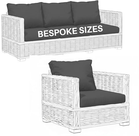 Kosiproducts Custom Size Rattan Seats Cushions, Outdoor Patio Furniture Soft Polyester Cushions, Bespoke Bench Pads, Water & Fade Resistant Dark Grey Seat