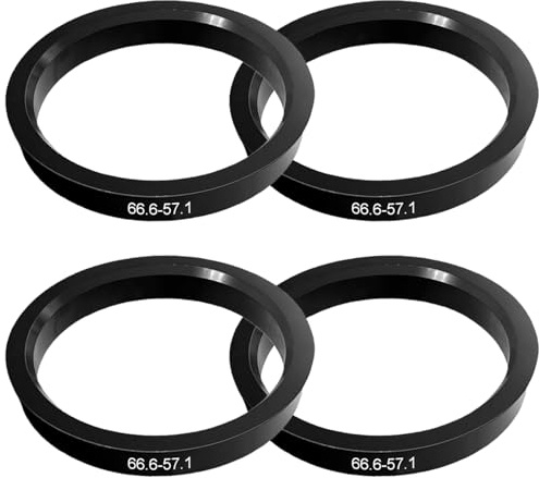 4 Pièces Anneaux de Centrage de 66,6 à 57,1 mm, Jante Plastique Voiture Anneaux Centrés Moyeu, Bague De Centrage Jante en Plastique Noir, Compatibles avec VW, Audi, Mercedes, Réduction des Vibrations