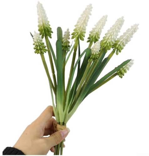 Bouquet di giacinto artificiale realistico, fiori di giacinto finto con steli interni in filo metallico, decorazione per matrimoni, casa, vasi, scenografie, fiori di plastica di lunga durata (bianco)