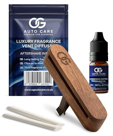 Luxury Wooden Car Air Freshener Vent Clip | S Aftershave-Inspired Car Fragrance Diffuser with 10ml Oil & 2 Refill Sticks | Long-Lasting Car Scent for Men – Up to 3 Months Freshness