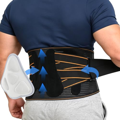 RIEETOX Rückenstützgürtel mit 5 Metallstützen mit Abnehmbarem 3D Lendenpolster, Bequeme Rückenbandage für Herren und Damen zur unteren Rücken,LWS, Atmungsaktive Rückengurt für Arbeit und Sports (XL)
