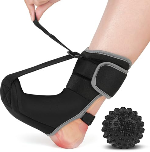 Kmachm Plantarfasziitis Nachtschiene mit Massageball: Fersensporn Bandage, Fußbandage, Plantarfasziitis Socke zur Linderung von Fußschmerzen, Schwarz-M