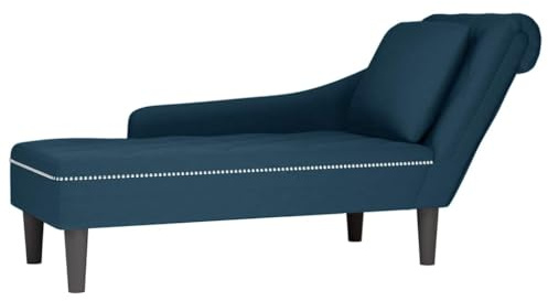 Holepyr Chaiselong med kudde och höger armstöd blå sammet, 145 x 56 x 70 cm, fjäder- och skumfyllning, loungestol för vardagsrum, sovrum, avslappningszon, läsning och sömn