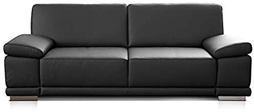 CAVADORE 3-Sitzer Sofa Corianne in Kunstleder / Ledercouch in hochwertigem Kunstleder und modernem Design / Mit verstellbaren Armlehnen / 217 x 80 x 99 / Schwarz