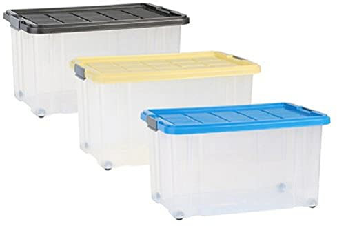axentia Aufbewahrungsbox mit Rollen & Deckel, Stapelbox aus Kunststoff 55 Liter, Eurobox transparent, Maße: ca. 60 x 40 x 34 cm, Anthrazit, blau oder gelb - Farbe nicht wählbar