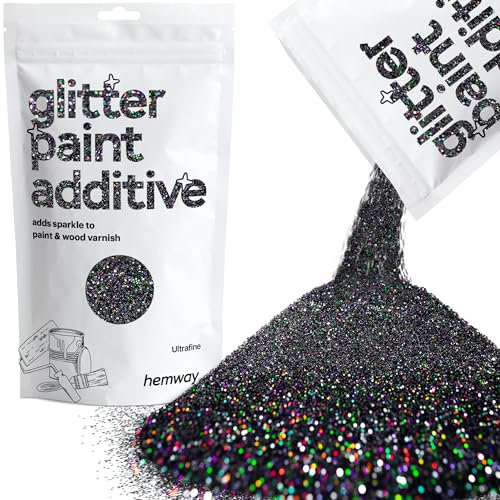 Hemway Glitter Paint Additive - Black Holographic | Metallic Flakes for Adding Sparkle to Paints & Wood Varnish | Add to Emulsion, Acrylic & Latex for Indoor Sparkly Walls | 100 g