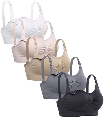 Lataly Womens Sleeping Nursing Bra Wirefree Breastfeeding Maternity Bralette Pack of 5, Pack of 5, M