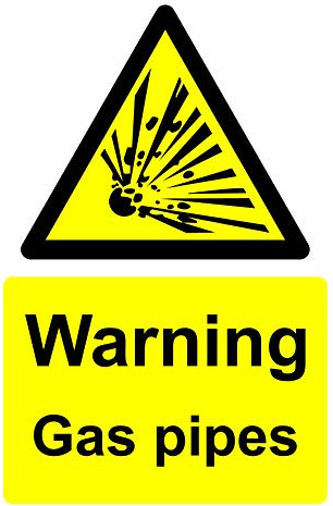 Warning gas pipes Safety signs - 3mm Aluminium sign 300mm x 200mm