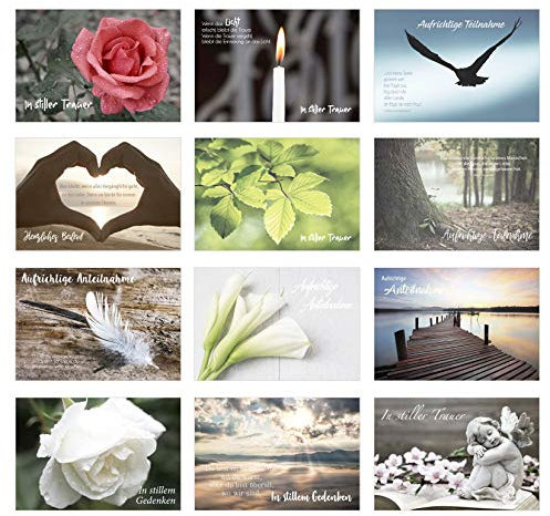 Edition Seidel Set 12 einfühlsame Premium-Trauerkarten/Beileidskarten mit Umschlag. Trauerkarte Beileidskarte mit Spruch (Doppelkarten/Klappkarten mit Briefumschlag)