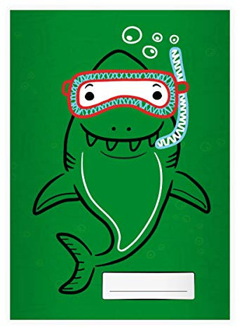 Kartenkaufrausch 2 Lustige Tiefsee Taucher DIN A4 Schulhefte, Schreibhefte mit Comic Haifisch, grün Lineatur 20 (blanko Heft 16 Blatt/32 Seiten) Notizheft, Kladde für Schule, Universität, Büro