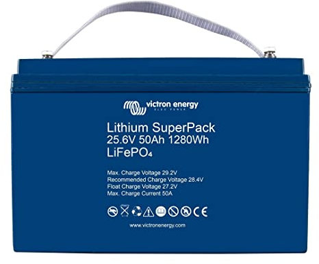 Victron Energy Litio SuperPack 25.6V 50Ah LiFePO4 Batería de Ciclo Profundo con BMS Integrado y Interruptor de Seguridad, Multicolor