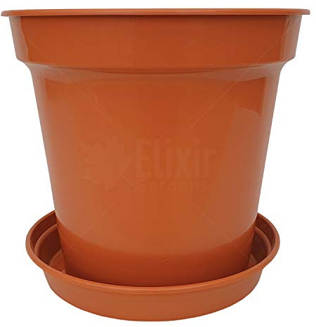 Elixir Gardens Glossy Recycled Plastic Terracotta Plant Pot with Saucer Various Sizes 3,4,5,6,7,8,10,12.5,15 Various Quantities 1-50 | 15 x 1