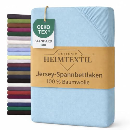 EXKLUSIV HEIMTEXTIL, lenzuolo in jersey con angoli elasticizzati, di alta qualità, da 180-200 x 200 cm, colore azzurro