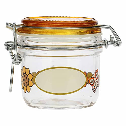 THUN - Barattolo Ermetico in Vetro con Fiori - Arancione - Arredo Casa, Cucina - Idea Regalo - Linea Country - Vetro - 200 ml; h 8,9 cm; ⌀ 8 cm