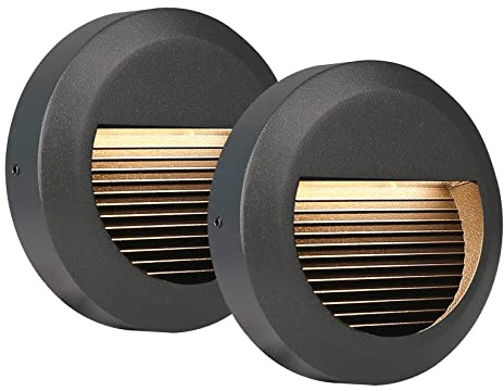 HLFVLITE 2er Led Treppenbeleuchtung Rund Treppenlicht Außenwandleuchte, Stufenlicht 3000K Warmweiß Flurlampe inkl. 2Stk. 1,7W Treppenstrahler, Aufputz Spot Mattschwarz