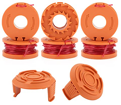 Rasenmäher Fadenspule Kompatibel mit WROX WA0004.1 - Langlebige Ersatzfaden Spulen& Trimmer Spulenkappe für alle 20V Rasentrimmer Faden Trimmer Ersatz Spule Faden Ø1,65mm, 3m Länge(6 Spulen+2 Kappe)