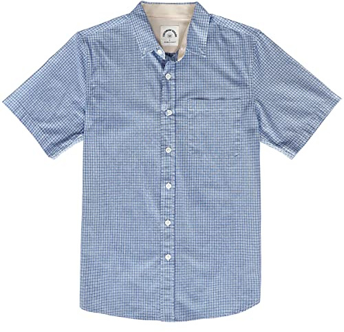 Dubinik® Camicia Uomo Manica Corta Casual con Bottoni Camicia Maniche Corte Uomo 100% Cotone Regular Fit A A Quadri Blu XL