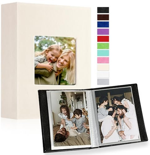 Ywlake Album Photo 10x15 Mini Petit Format 100 Pochette 2 Paquets, Cuir Tissu Album pour Vertical Photos Beige
