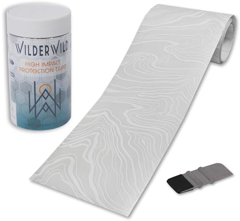 WilderWild Bike Frame Protection Tape- High Impact Clear Vinyl Wrap Includes Tool (4”x72) Bicycle Frame Protector, Mountain Bike Frame Guard Chainstay Protector (White Topo)