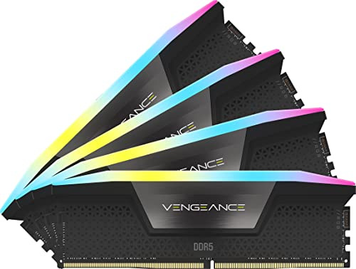 CORSAIR Vengeance RGB DDR5 64GB (4 x 16GB) Bis zu 6400MHz Intel RAM | Arbeitsspeicher für Gaming-PCs, Kompatibel mit Intel XMP 3.0, CL32, Schwarz, CMH64GX5M4B6400C32