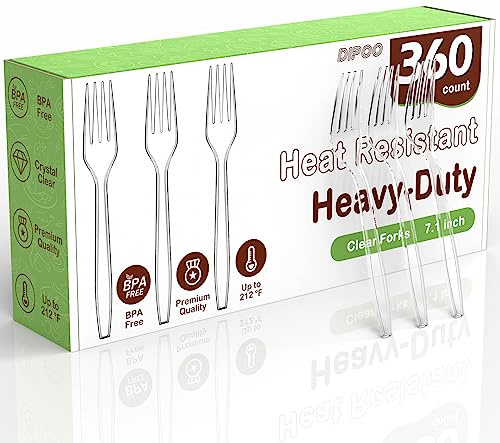 360pc 7.1 Clear Plastic Forks Heavy Duty with Heat Resistant & BPA Free, Solid and Durable Plastic Cutlery, Premium Disposable Forks for Party Supply