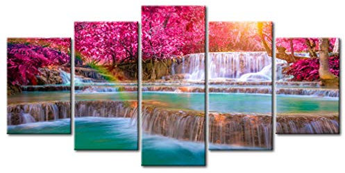 decomonkey Tableau Acoustique Chute d'eau Cascade 100x50 5 Pièces