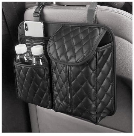 JNNJ Autositz Organizer - Hängende Auto Aufbewahrungstasche aus PU Leder, Wasserdicht mit Längenverstellbaren Schultergurten
