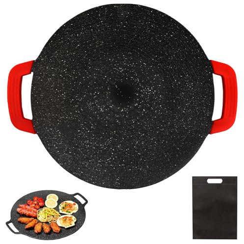 IFASHIHOME Padella per barbecue in stile coreano, 33 cm, antiaderente, senza fumo, con manico in silicone, rivestimento in pietra medica, per barbecue e friggitrice per interni ed esterni