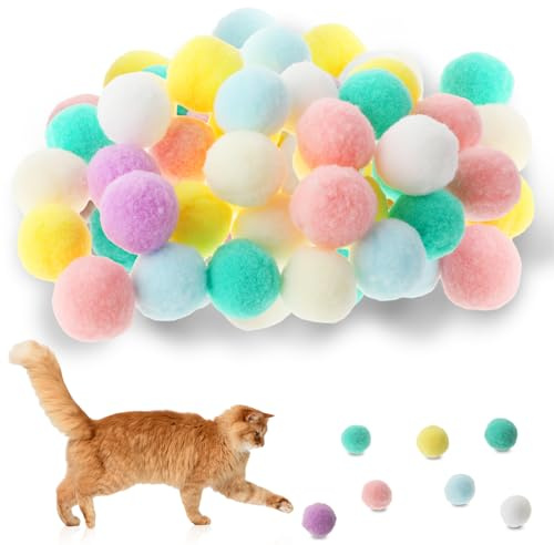 Amaxiu 30 pcs Juguetes de Pelotas para Gatos con, 3 cm bola de pompón suave, interior juguetes interactivos, bola de gato Queit para gato, bolas de pompón para mascotas, persecución de rollo(color)