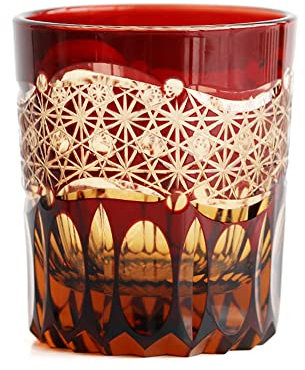 ArinkO Handgefertigtes bleifreies Kristallglas, handgeschliffen bis zur Perfektion: Exquisites Whiskyglas in roten Farbtönen für Hochzeitsgeschenke und Liebhaber traditioneller Handwerkskunst