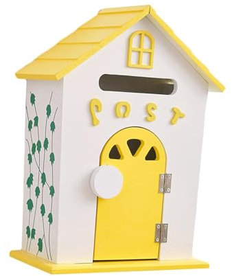 JISADER Boîte aux lettres murale en bois, boîte aux lettres de maternelle, boîte aux lettres extérieure fonctionnelle 22x12x32cm, boîte aux lettres extérieure, jaune