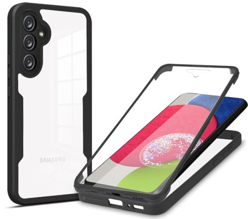 Orgsty Funda para Samsung Galaxy A54 5G, Transparente Carcasa con Protector Pantalla Integrado y Protección de Cámara 360 Grados Antigolpes Suave Silicona TPU Carcasa, Negro