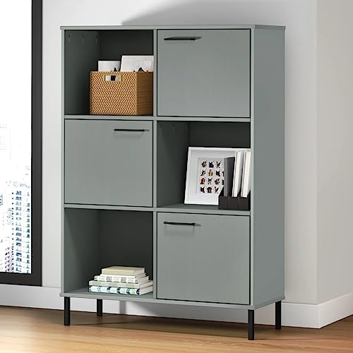CKioict Vorratsschrank Mehrzweckschrank Wohnzimmer Regal Bücherregal Oslo mit Metallbeinen Grau 90x35x128,5cm Massivholzfür Wohnzimmer, Büro, Arbeitszimmer