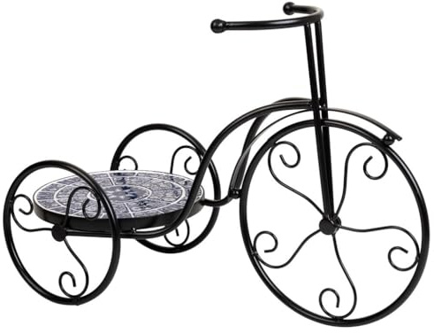 Wanderlust deco Blumentopfständer Fahrrad aus Mosaik und Metall, Schwarz, 53 x 23,5 x 36 cm