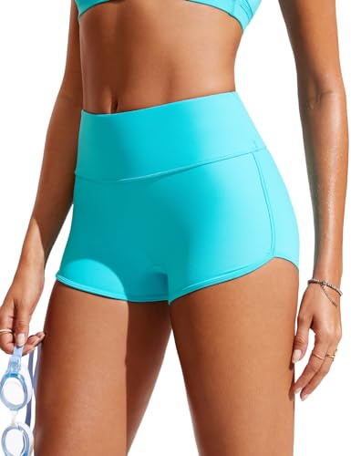 CRZ YOGA Shorts de Baño Delfín 7.6 cm | Con Forro, Cintura Alta, Control de Abdomen, Efecto Plano, Playa, Pantalones Cortos para Mujer