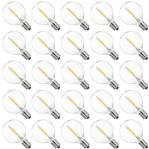 ERYUE Warmweiße Glühbirne,AC230V Globe LEDs G40 Glühbirne Lampe 25 Packungen E12 Sockel Fassung Halter IP44 Wasserbeständigkeit Warmweiß für Lichterkette Zuhause Party Dekoration Hochzeit tragbar
