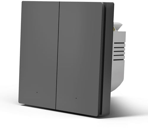 MVAVA Interrupteur mural intelligent WiFi Alexa et Google Home Work avec Tuya - 86 mm - Interrupteur mural encastré (câble neutre nécessaire) - 2 compartiments, 1 voie - Gris