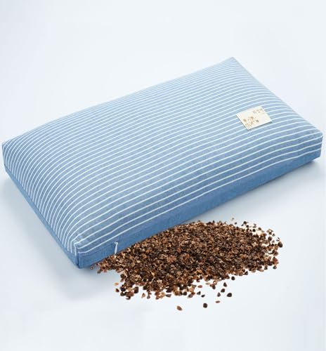 EDMILE Almohada de cama de trigo sarraceno para dormir, apoyo cervical, almohada de cuello de trigo sarraceno, almohada refrescante y firme para el cuello, loft ajustable, funda de almohada extraíble,