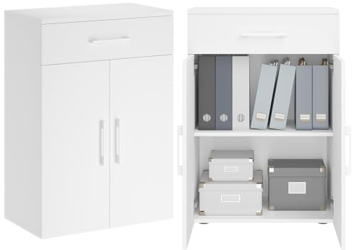 Bellamio Apol Büroschrank 60 cm breit, Weiß, 1 Schublade, 2 Fächer, Holz | Mehrzweckschrank, Aktenschrank, kleines Bücherregal, Aufbewahrungsschrank 88 cm hoch, für Flur, Büro & Wohnzimmer, Büromöbel