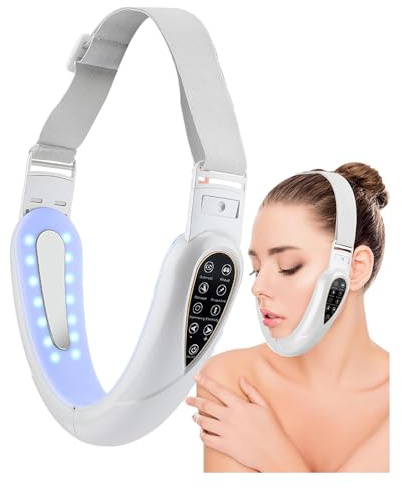 Macchina per ridurre il doppio mento, modellatore elettrico per eliminazione del viso a V, con 5 modalità e 15 livelli di intensità, massaggio al viso, 5 tipi di luci, regolazione del telecomando
