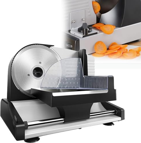 vanenferse Electric Food Bread Slicer, Professional Meat Slicer, Removable Stainless Steel Blade and Food Carriage, Thickness Adjustment From 0-15mm, Different Blades for Bread, Meat and Cheese