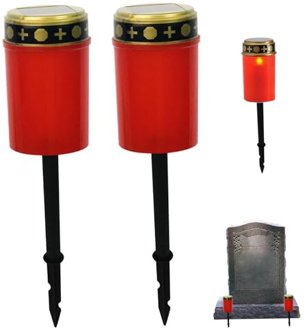 KYEQATY Luci solari per tombe, impermeabili, per cimitero, candele solari senza fiamma, luci commemorative da giardino per esterni, decorazioni per tombe, regali commemorativi, colore rosso